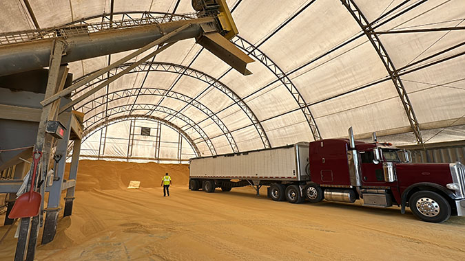 Inside one of RMG’s building used for loading stored product.  